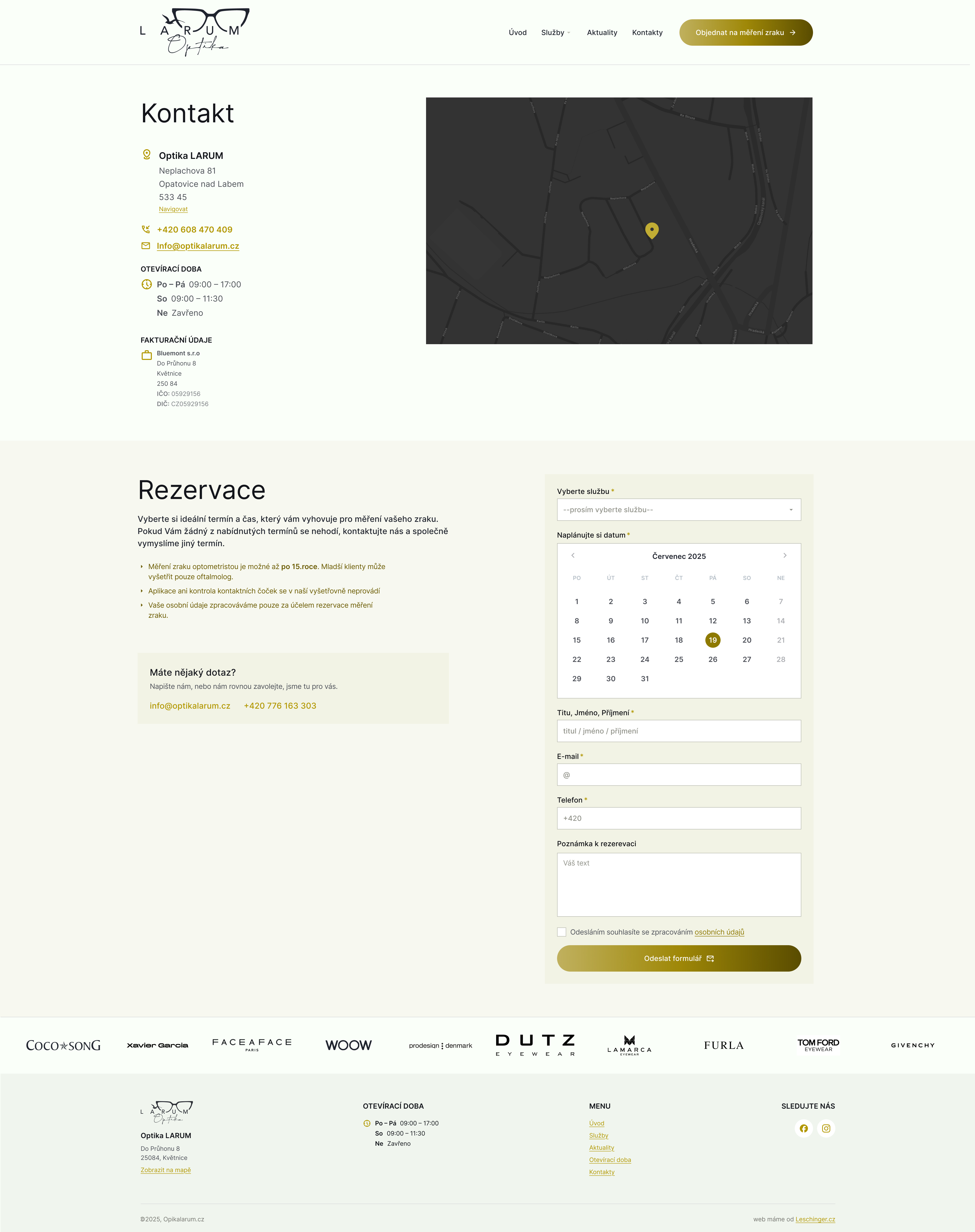 Optika Larum Kontakt–WordPress šablona na míru, programátor, ui designer