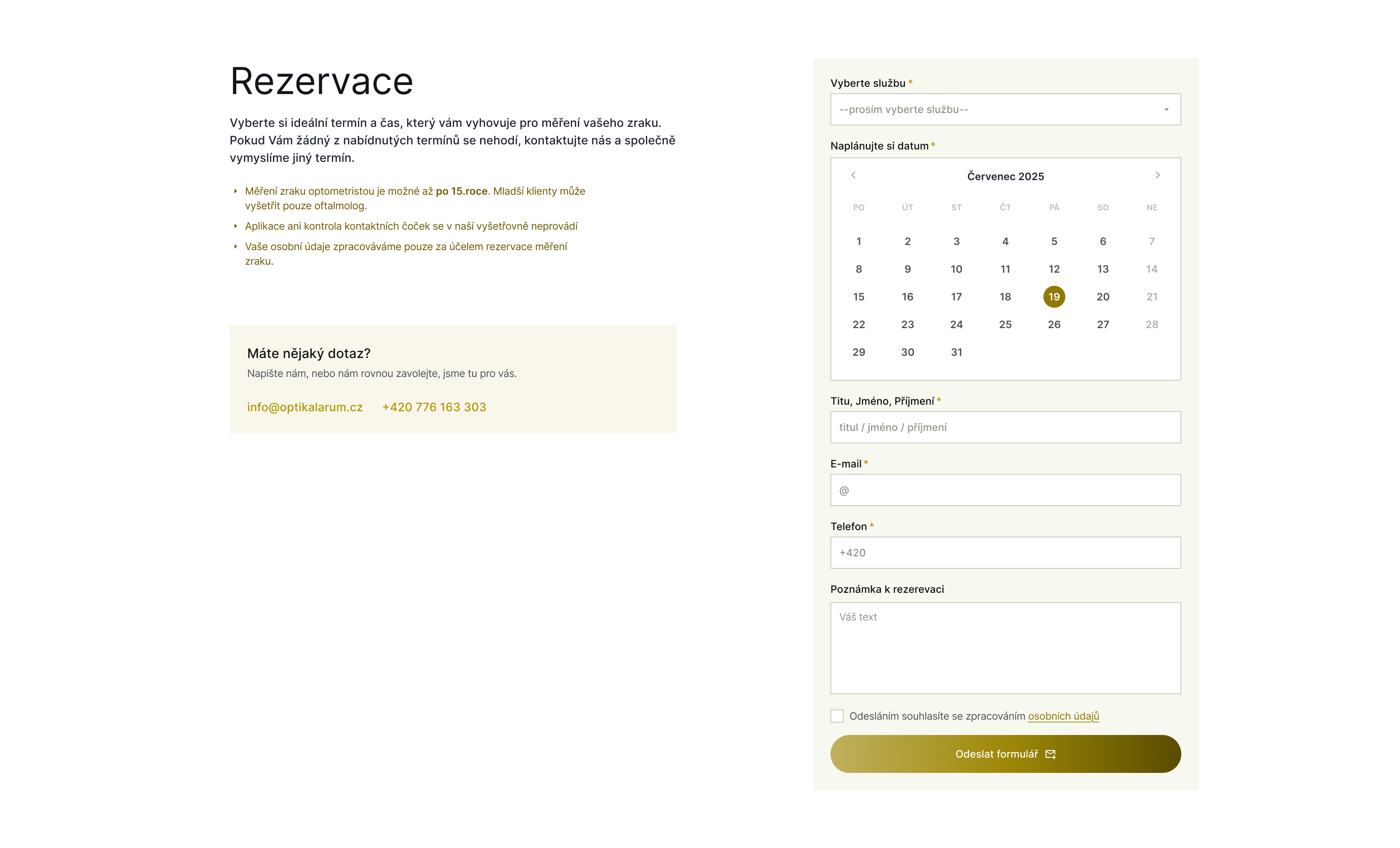 Optika Larum Rezervace–WordPress plugin na míru, programátor
