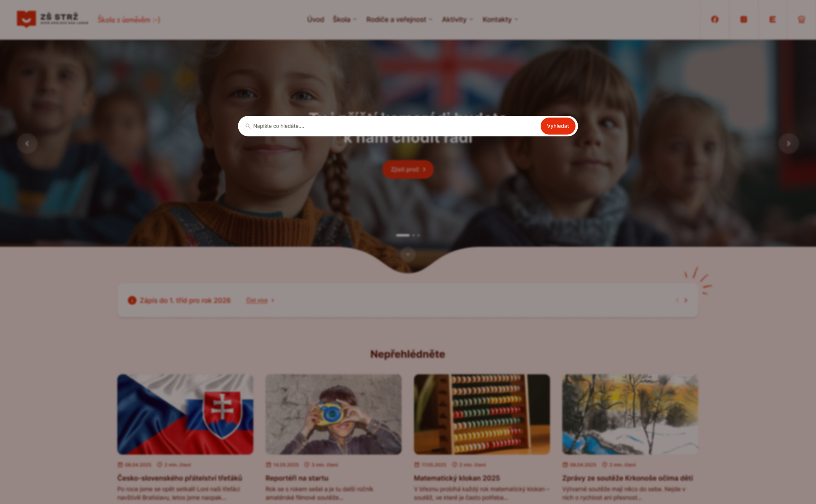 Wordpress šablona připravoná na míru pro základní školu ZŠ Strž