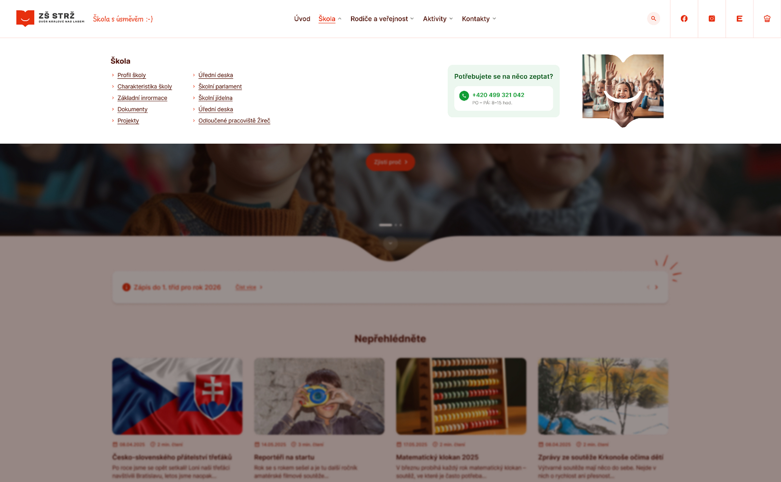 Wordpress šablona připravoná na míru pro základní školu ZŠ Strž